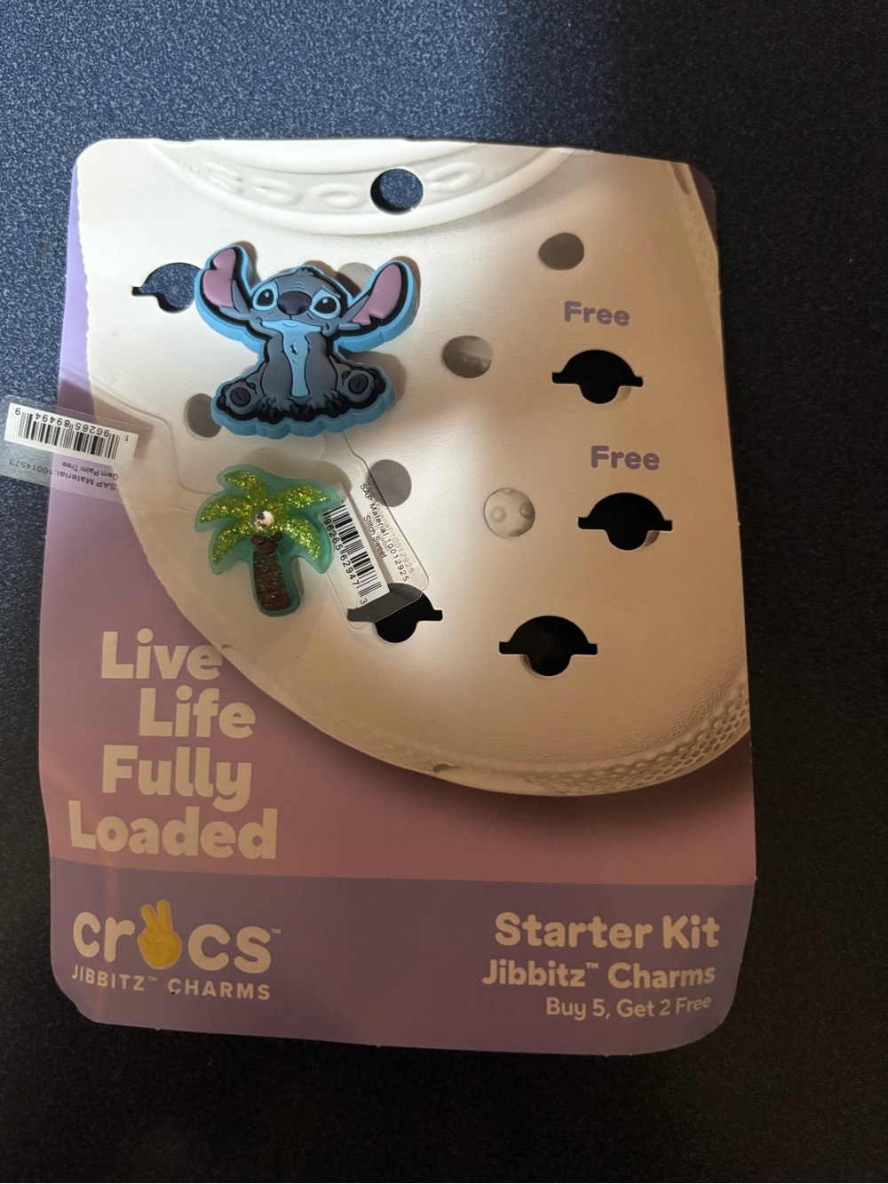 CROCS Jibbitz Starter Kit with Blue Stitch and Green Glitter Palm Tree